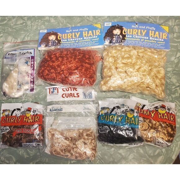 7 Packages Of Vintage Curly Doll HairB04 - Picture 1 of 9